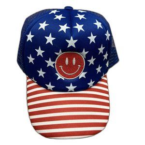 Baseball cap red white blue stars strips smiley face snapback USA 4th‎ of July
